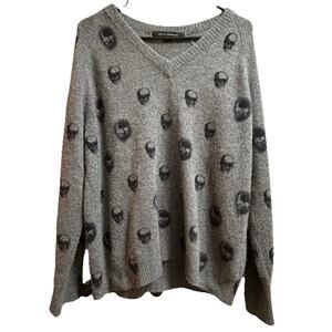 SKULL CASHMERE Women’s 100% Cashmere Skull Graphic Pullover Sweater V-Neck Med